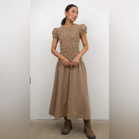 bohme Dresses & Skirts - Bohme Opal Gingham Maxi Dress in Brown
